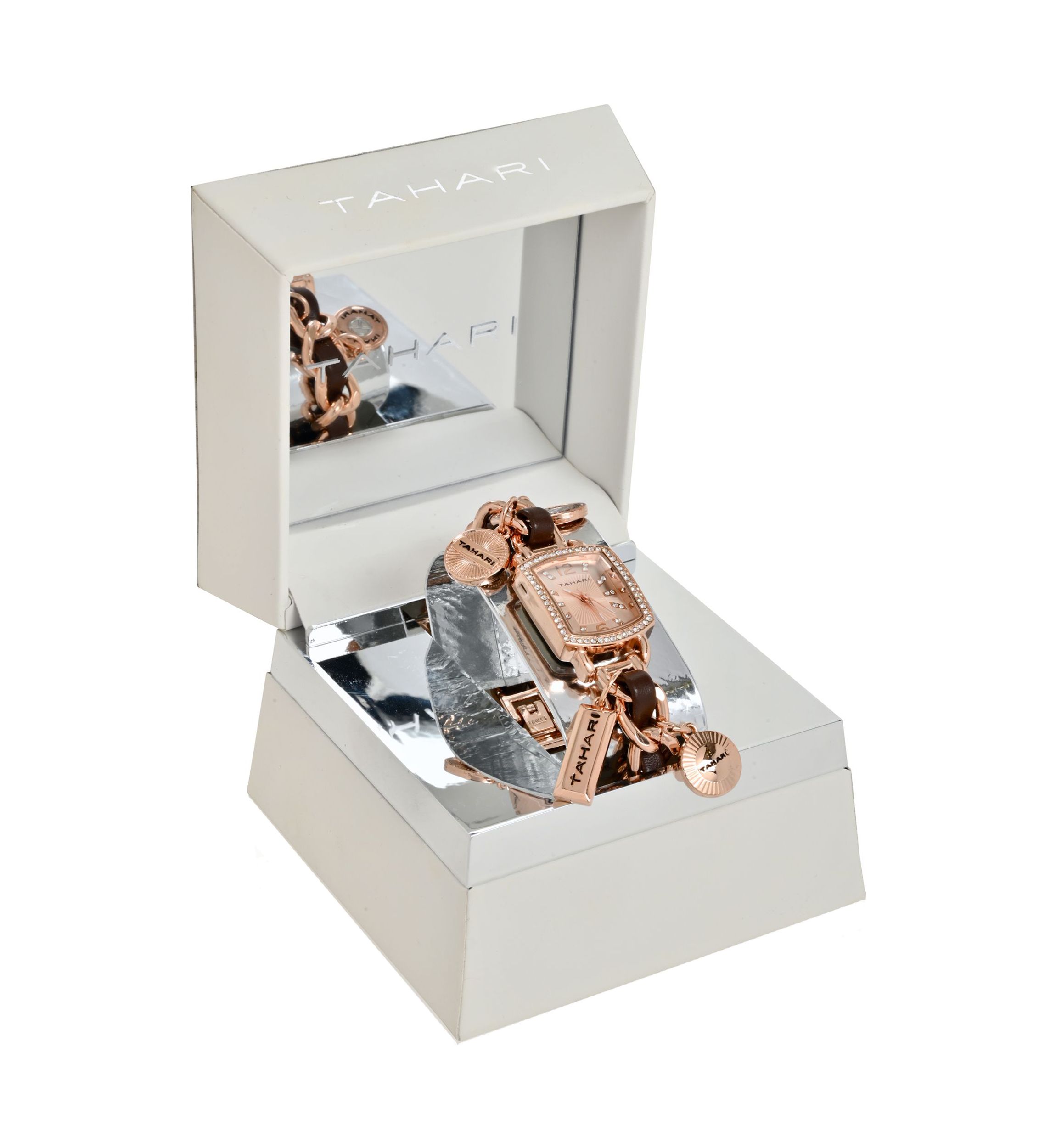 TAHARI Ladies Rose Gold and Black Charm Watch