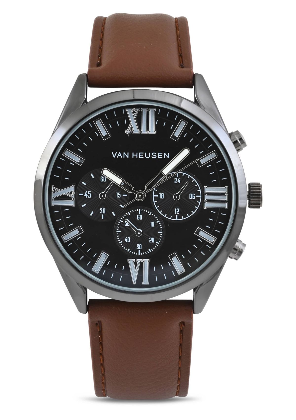 Van Heusen Adult Mens Analog Watch with Black Case and Brown Strap Model# VAN5841