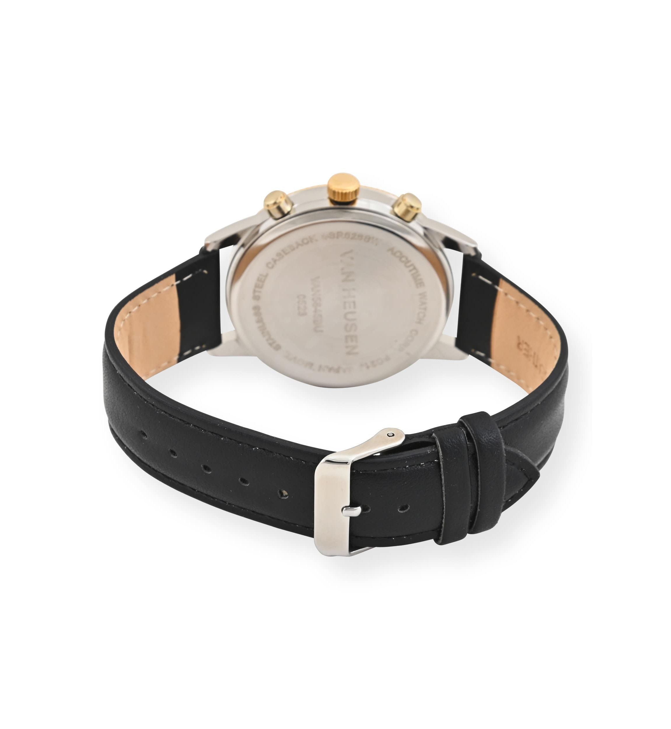 Van Heusen Adult Mens Analog Watch with Two-Tone Gold Silver Case and Black Strap Model# VAN5845