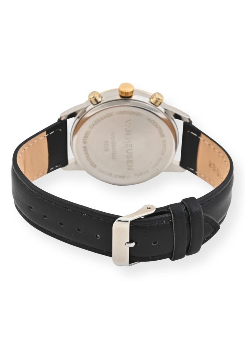Van Heusen Adult Mens Analog Watch with Two-Tone Gold Silver Case and Black Strap Model# VAN5845