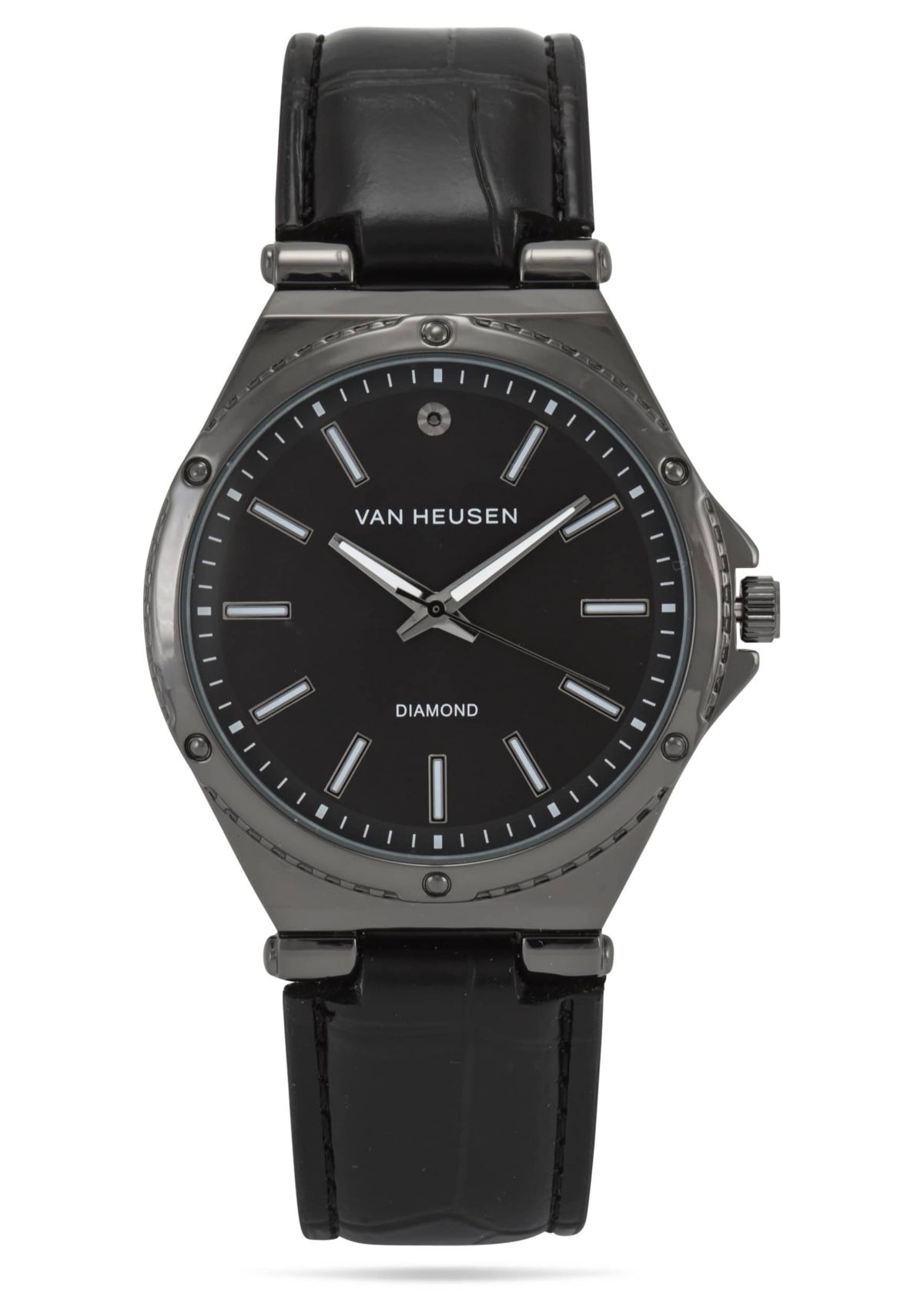 Van Heusen Adult Mens Analog Watch with Gun Metal Case and Black Strap Model# VAN5862