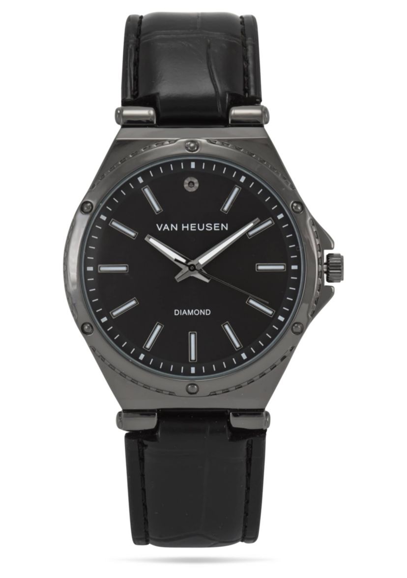 Van Heusen Adult Mens Analog Watch with Gun Metal Case and Black Strap Model# VAN5862