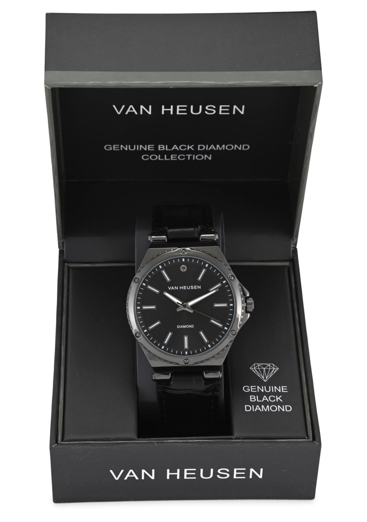 Van Heusen Adult Mens Analog Watch with Gun Metal Case and Black Strap Model# VAN5862