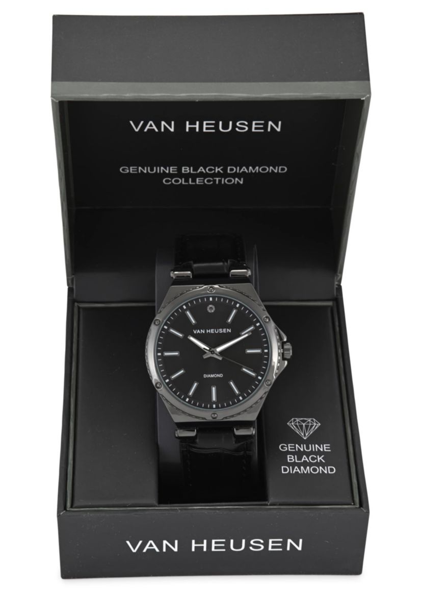 Van Heusen Adult Mens Analog Watch with Gun Metal Case and Black Strap Model# VAN5862