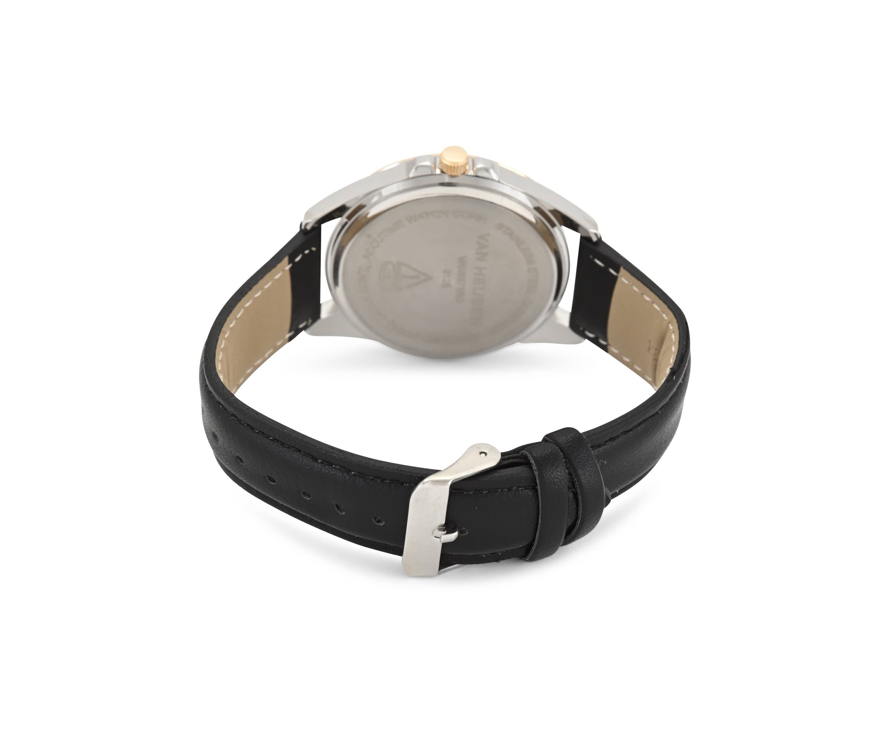 Van Heusen Adult Mens Analog Watch with Two-Tone Silver and Gold Case and Black Strap w Genuine Diamond at 12 Model# VAN5871