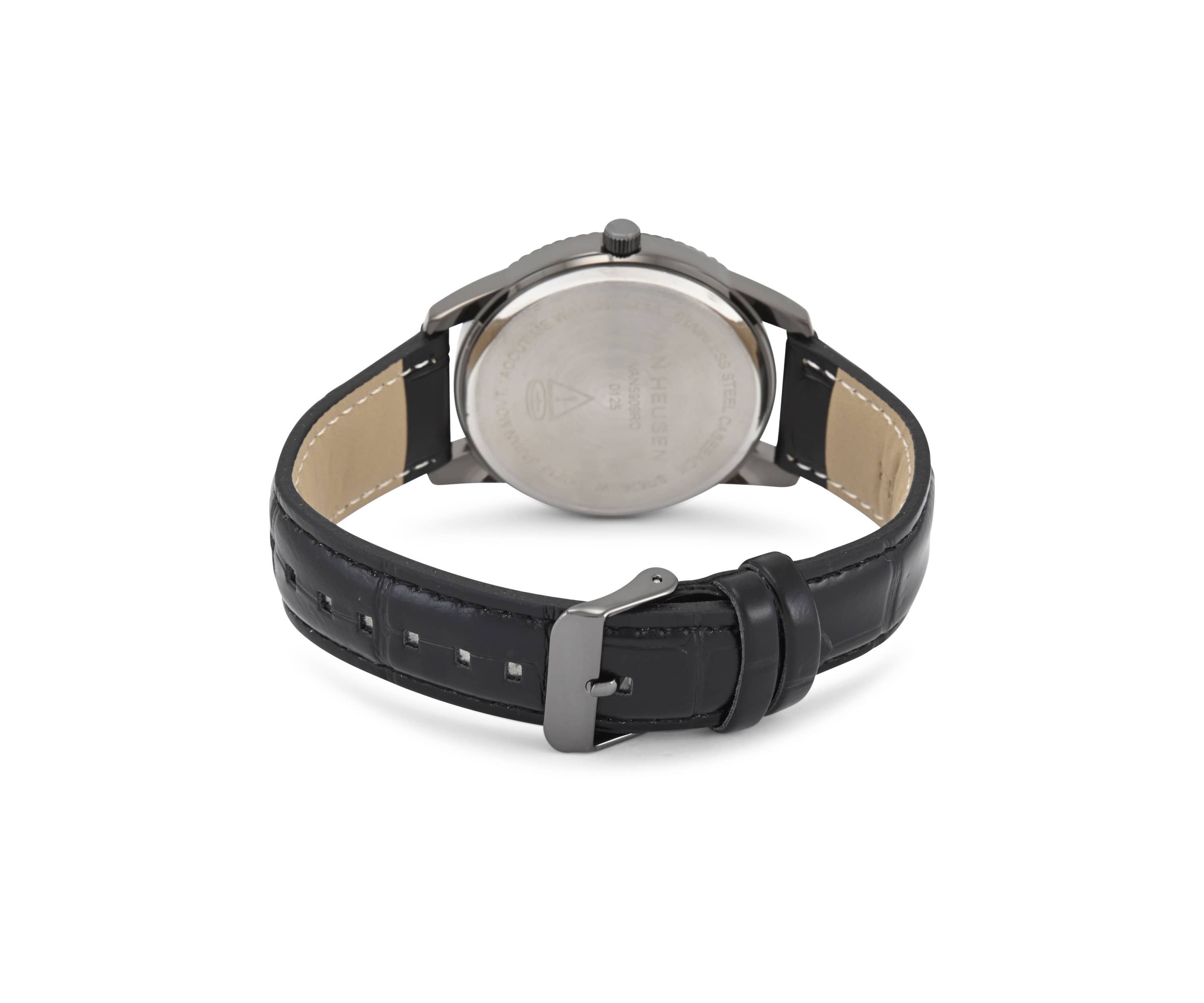 Van Heusen Adult Mens Analog Watch with Gun Metal Case and Black Crocodile Strap Model# VAN5909