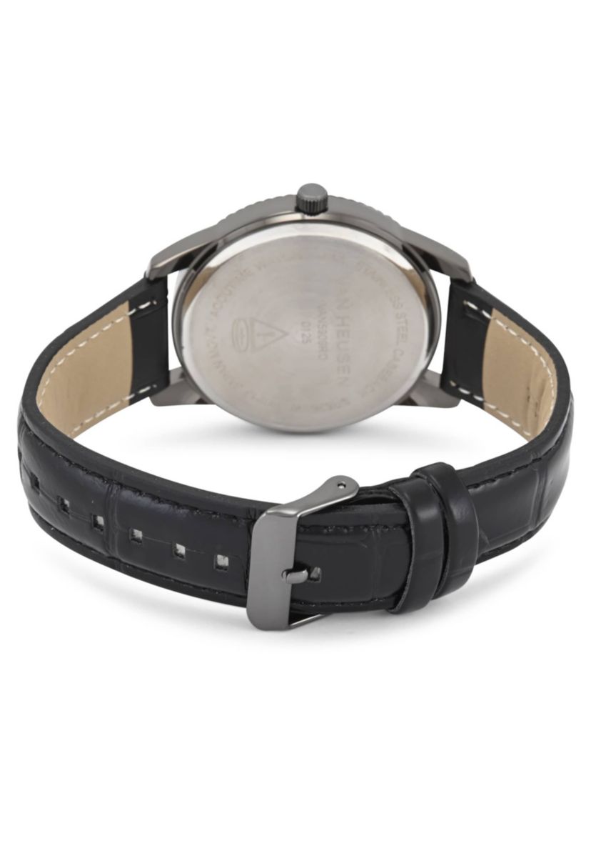 Van Heusen Adult Mens Analog Watch with Gun Metal Case and Black Crocodile Strap Model# VAN5909