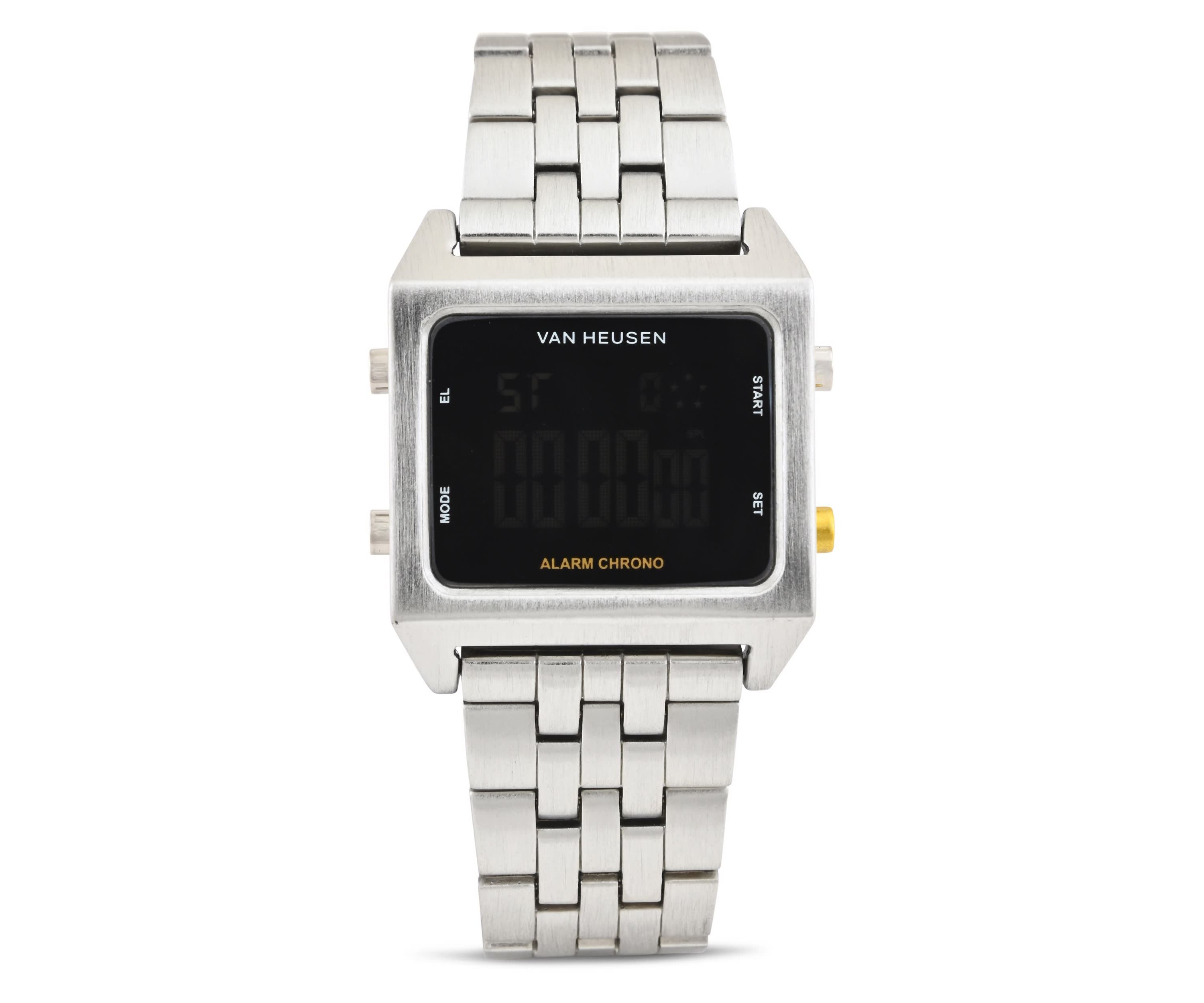 Van Heusen Adult Mens Digital Watch with Silvertone Case Black Dial and Silver Bracelet Model# VAN7012