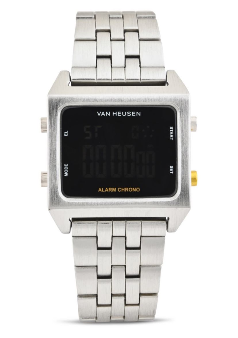 Van Heusen Adult Mens Digital Watch with Silvertone Case Black Dial and Silver Bracelet Model# VAN7012