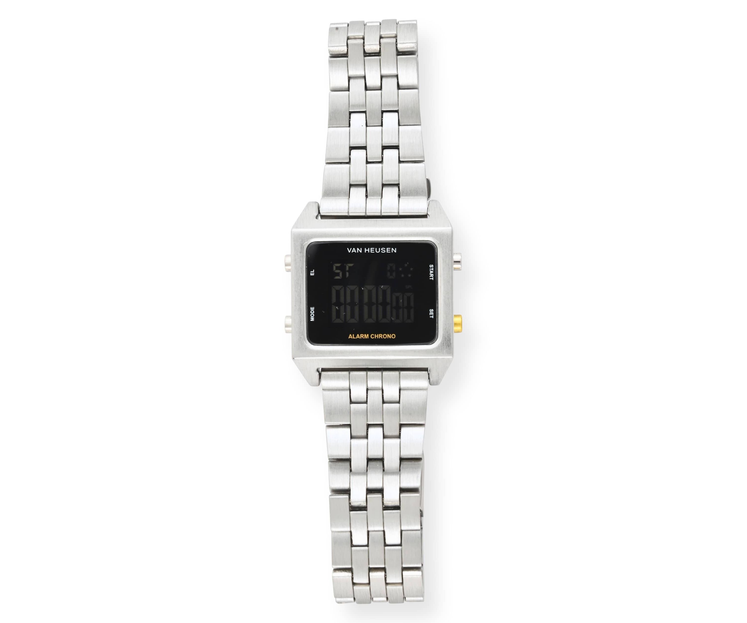 Van Heusen Adult Mens Digital Watch with Silvertone Case Black Dial and Silver Bracelet Model# VAN7012