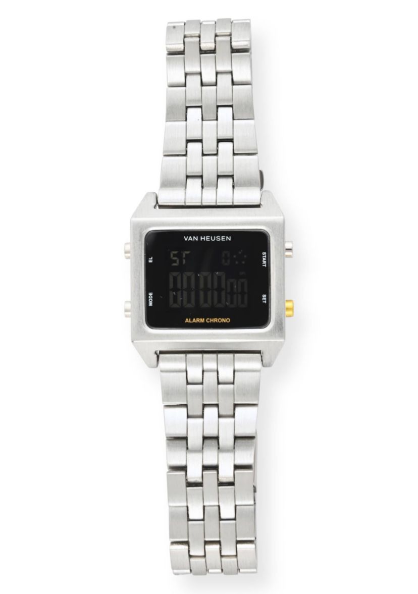 Van Heusen Adult Mens Digital Watch with Silvertone Case Black Dial and Silver Bracelet Model# VAN7012