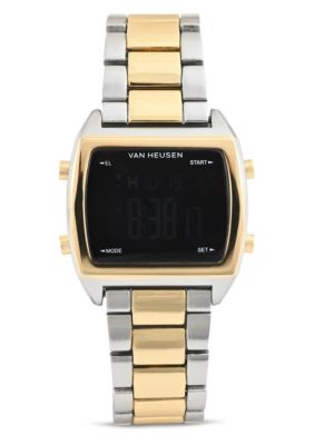 Van Heusen Adult Mens Digital Watch with Two-Tone Gold Silver Case Black Dial and Two-Tone Bracelet Model# VAN7014