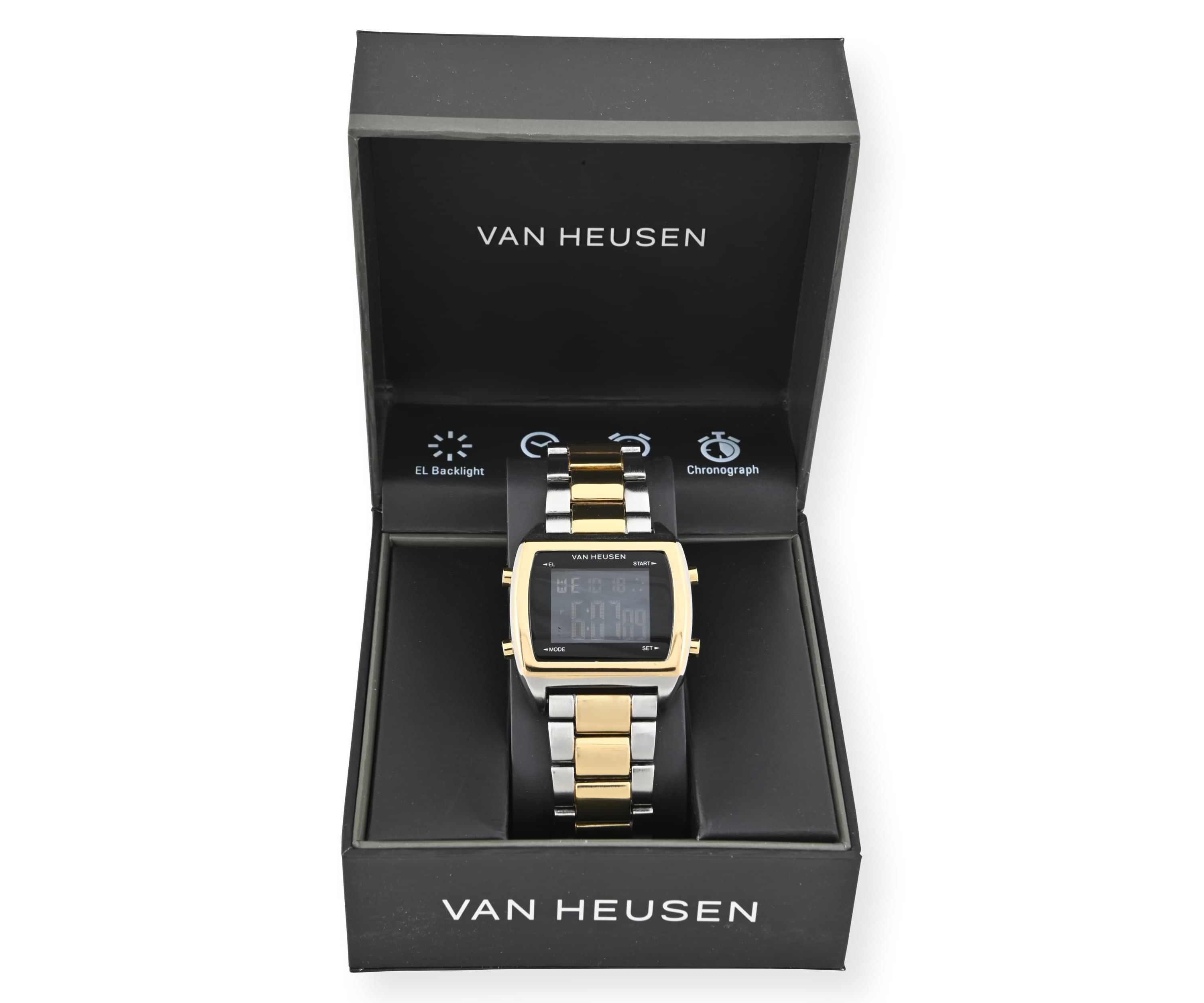 Van Heusen Adult Mens Digital Watch with Two-Tone Gold Silver Case Black Dial and Two-Tone Bracelet Model# VAN7014