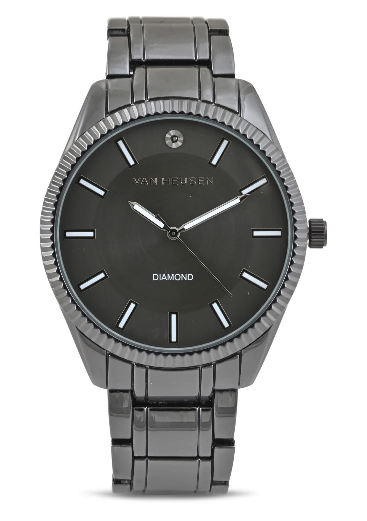 Van Heusen Adult Mens Analog Watch with Black Case and Dial with Black Bracelet w Diamond at 12 Model# VAN80165