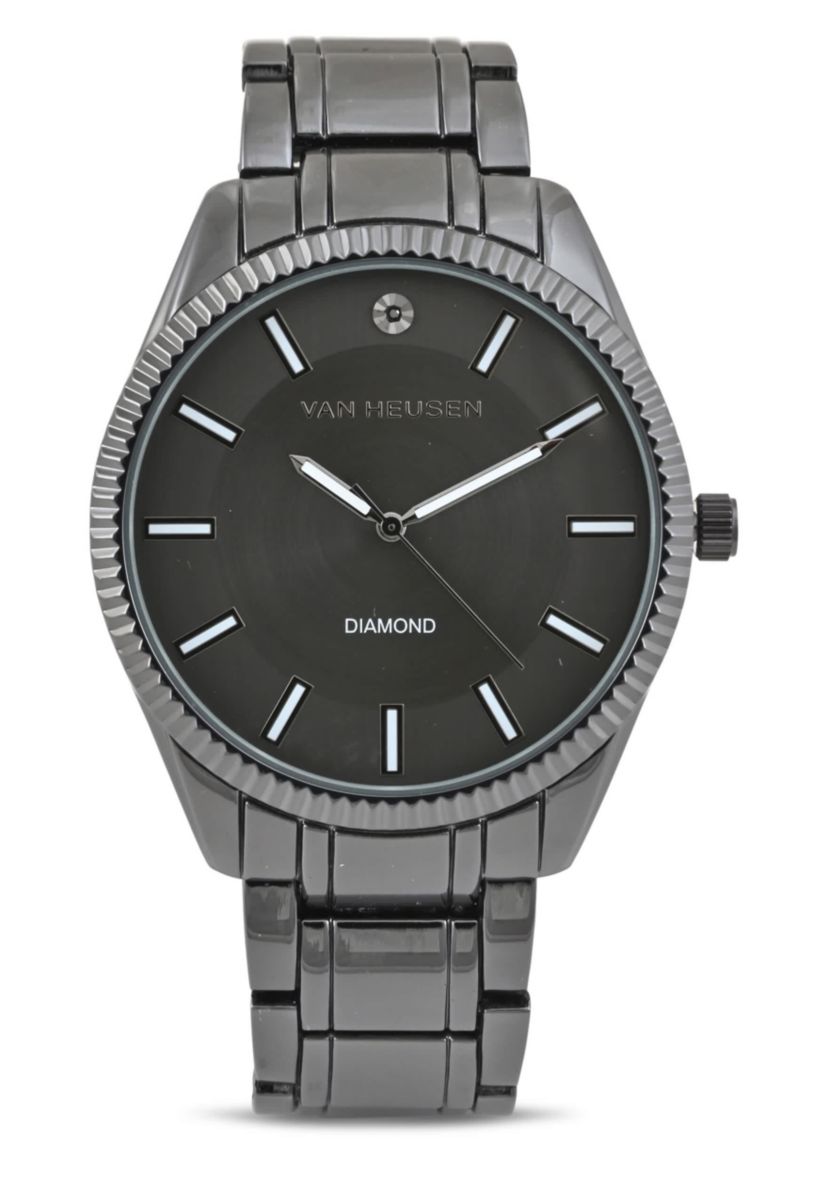 Van Heusen Adult Mens Analog Watch with Black Case and Dial with Black Bracelet w Diamond at 12 Model# VAN80165