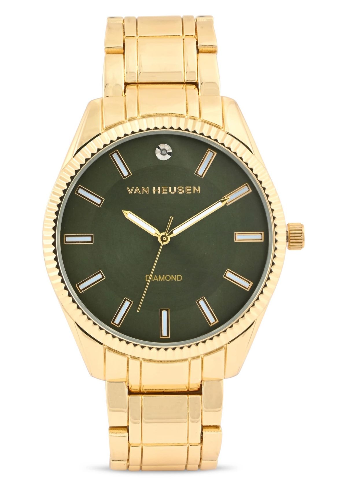 Van Heusen Adult Mens Analog Watch with Gold-Tone Case and Bracelet w Diamond at 12 Model# VAN80167