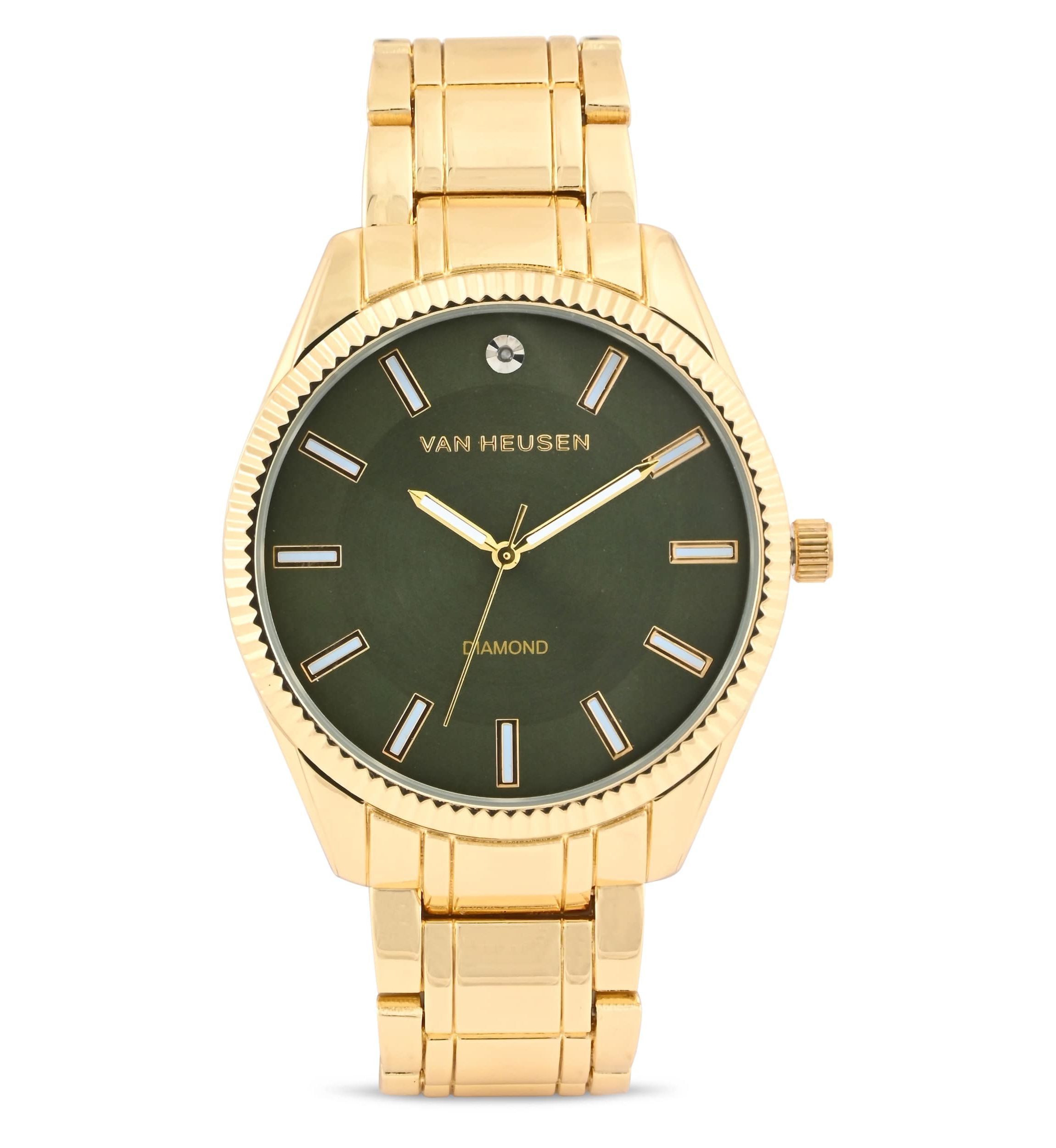 Van Heusen Adult Mens Analog Watch with Gold-Tone Case and Bracelet w Diamond at 12 Model# VAN80167
