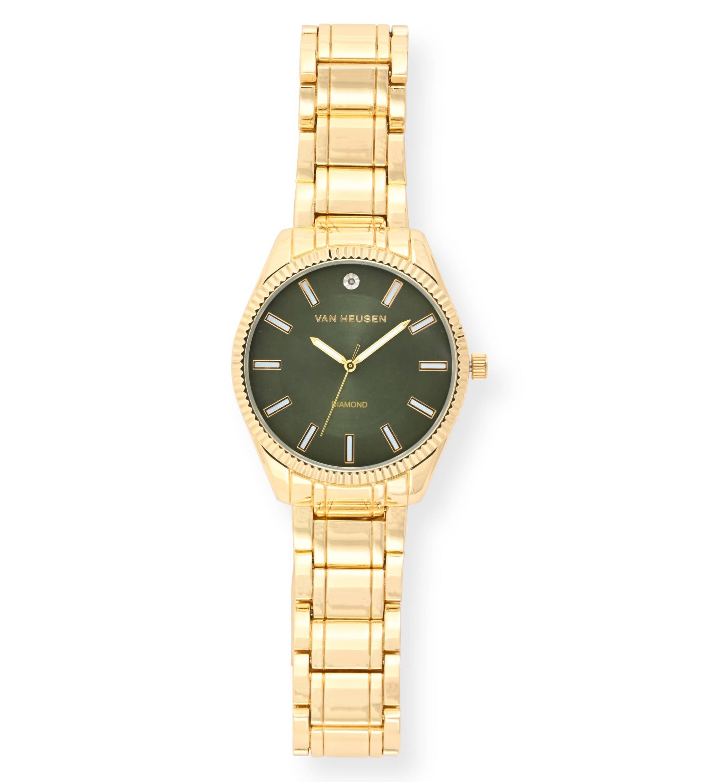 Van Heusen Adult Mens Analog Watch with Gold-Tone Case and Bracelet w Diamond at 12 Model# VAN80167