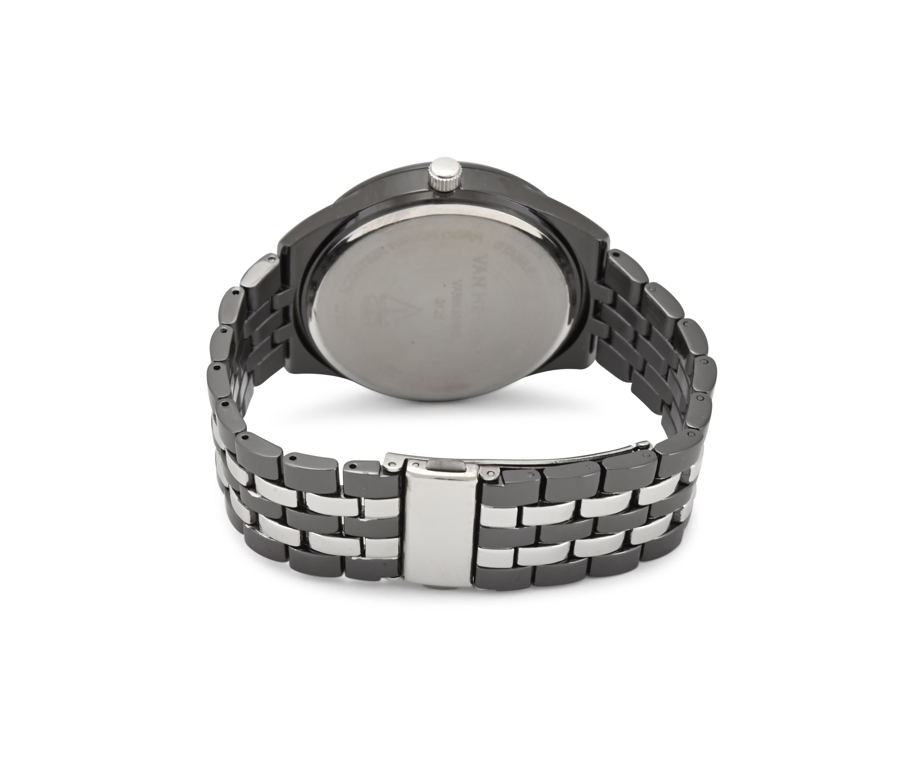 Van Heusen Adult Mens Analog Watch with Two-Tone Silver Black Case and Bracelet w Diamond at 12 Model# VAN80335