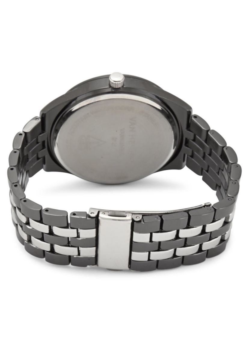 Van Heusen Adult Mens Analog Watch with Two-Tone Silver Black Case and Bracelet w Diamond at 12 Model# VAN80335