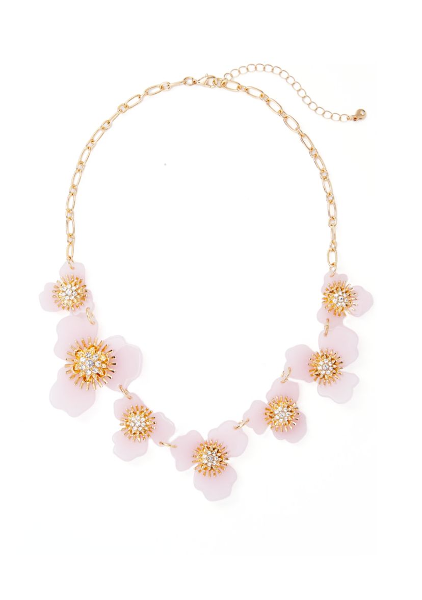 Pastel Pink Floral Frontal Statement Necklace