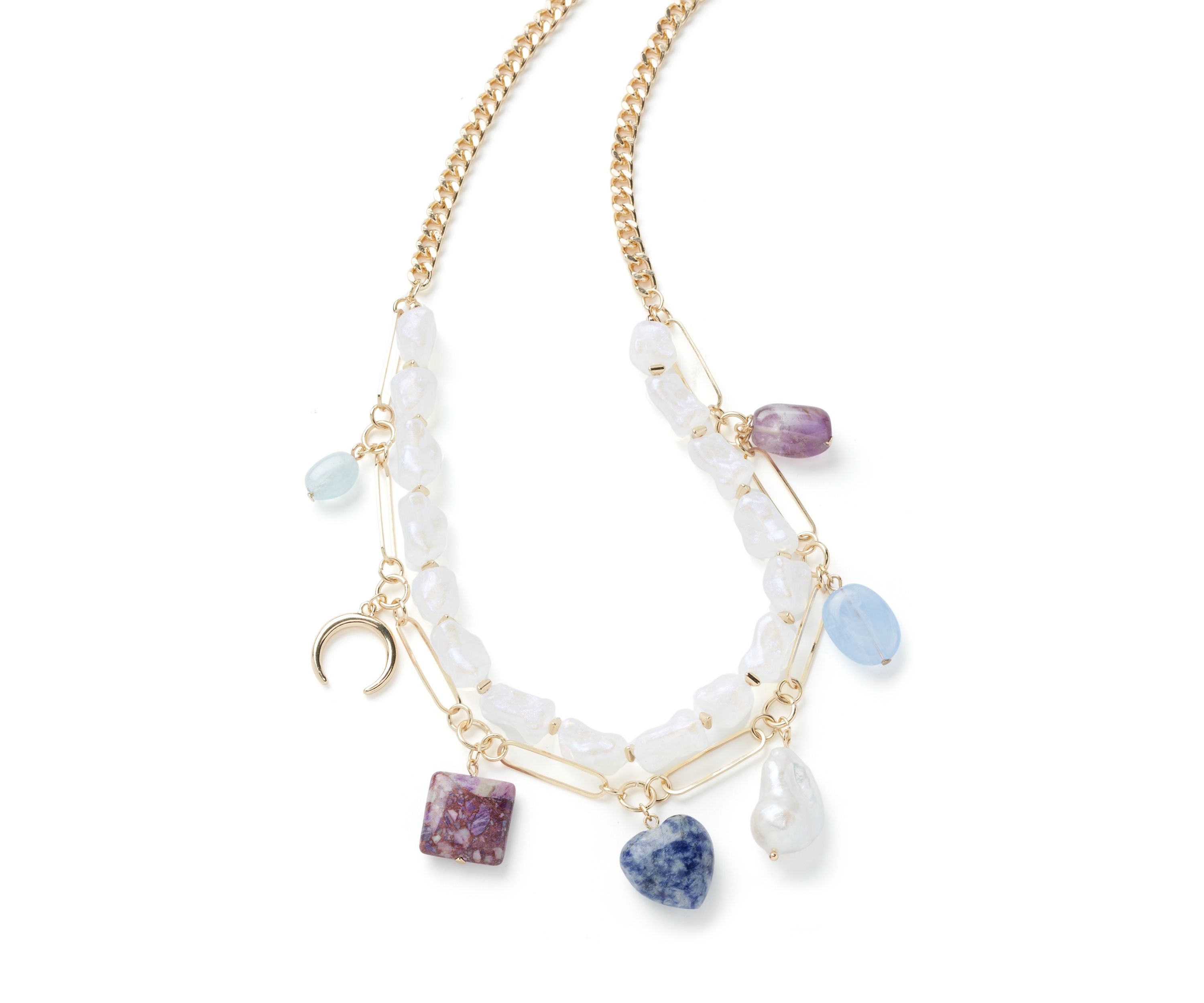 Lab Created Gold Tone Charm Layered Necklace
