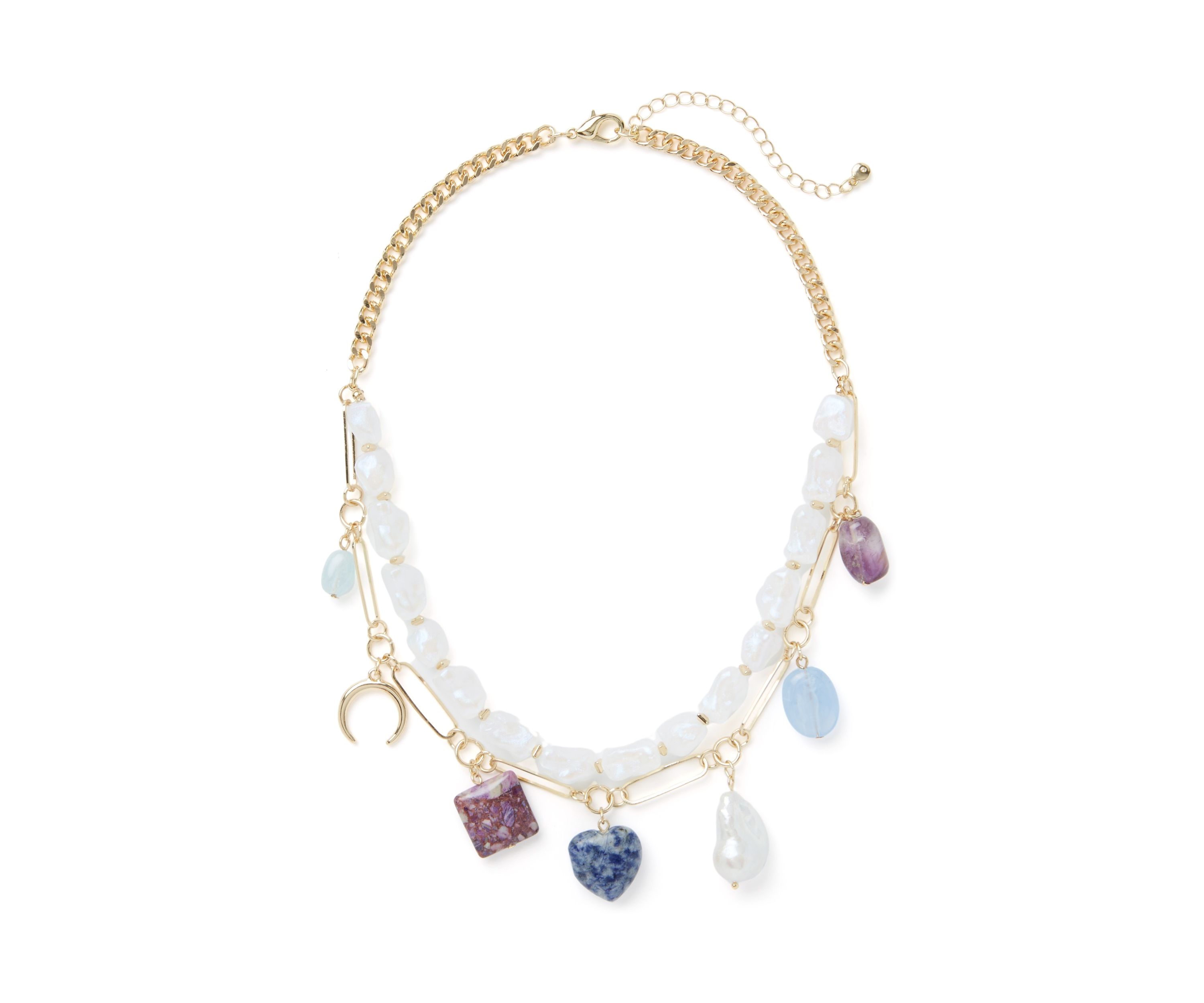 Lab Created Gold Tone Charm Layered Necklace