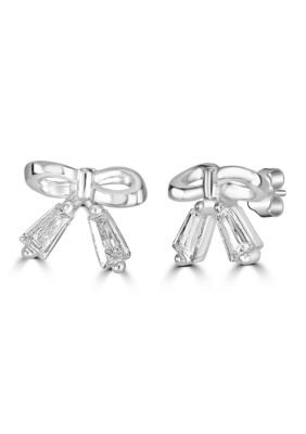 Belk Silverworks Sterling Silver Baguette Bow Cubic Zirconia Earrings