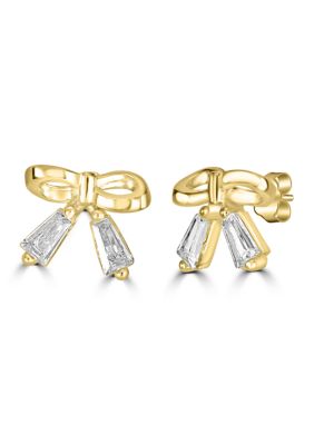 Belk Silverworks Sterling Silver Baguette Bow Cubic Zirconia Earrings