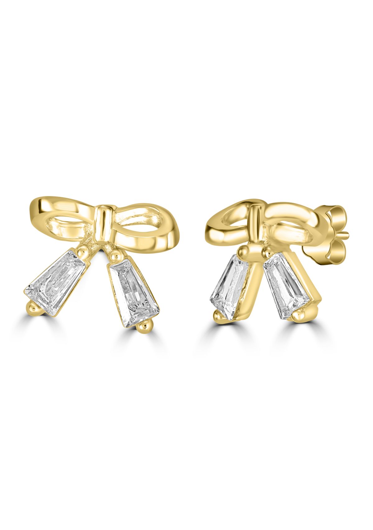 Sterling Silver Baguette Bow Cubic Zirconia Earrings 