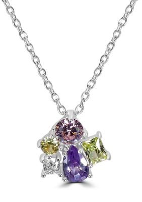 Belk Silverworks Sterling Silver Multi-Colored Cubic Zirconia Cluster Necklace, 18 in