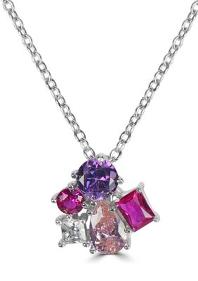 Belk Silverworks Sterling Silver Multi-Colored Cubic Zirconia Cluster Necklace