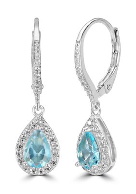 Belk Silverworks Sterling Silver Teardrop CZ Halo Lever Back Earrings