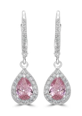 Belk Silverworks Sterling Silver Teardrop CZ Halo Lever Back Earrings
