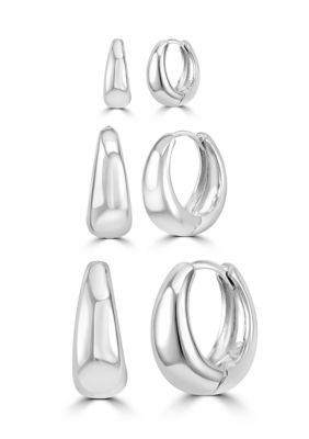 Belk Silverworks Fine Plated Huggie Earring Set, Silver