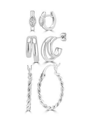 Belk Silverworks Fine Plated Cubic Zirconia Hoop Earrings, Silver