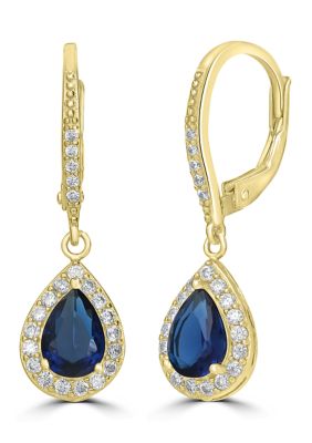 Belk Silverworks Fine Plated Cubic Zirconia Halo Lever Back Earrings, Blue
