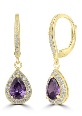 Belk Silverworks Fine Plated Cubic Zirconia Halo Lever Back Earrings, Purple