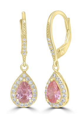 Belk Silverworks Fine Plated Cubic Zirconia Halo Lever Back Earrings, Pink