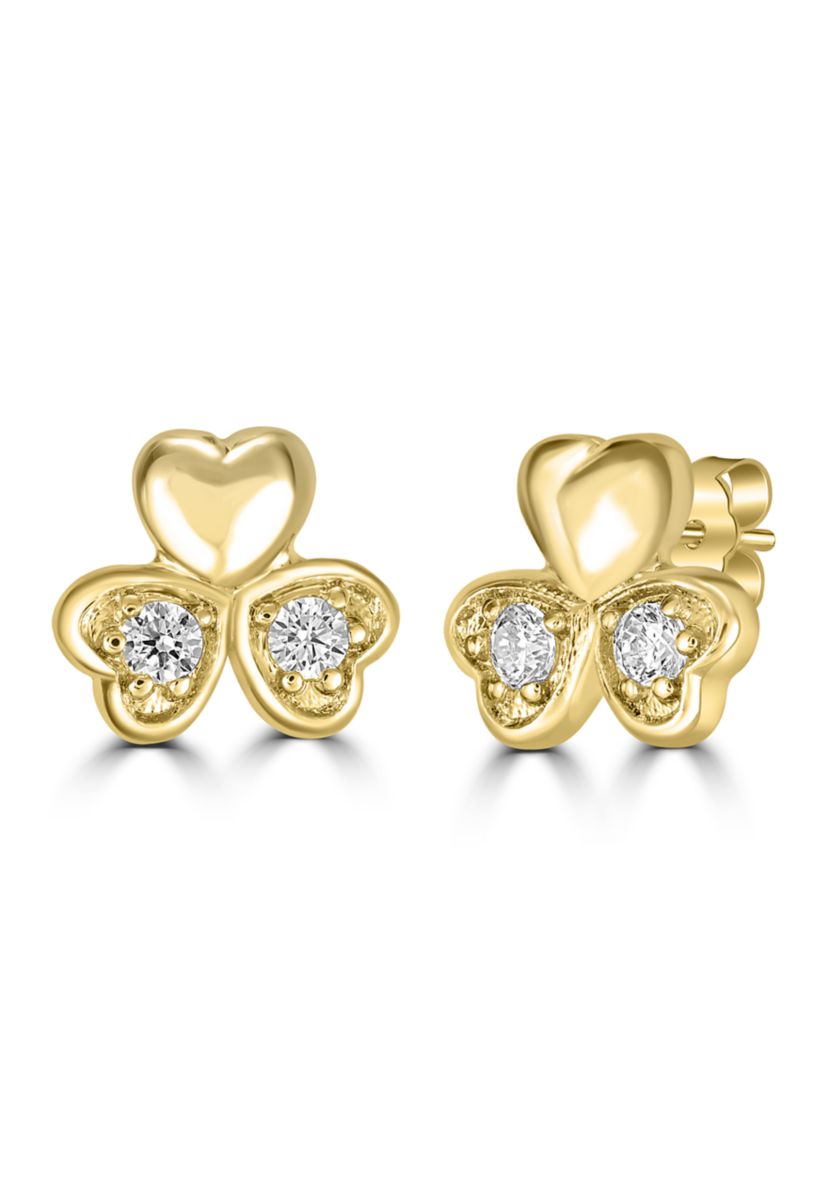Gold Clover Sterling Silver Stud Earrings