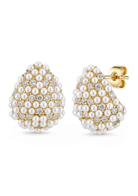 Belk Silverworks Gold Plated Cubic Zirconia Pearl Teardrop Stud Earrings, White