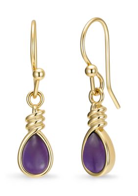 Belk Silverworks Gold Plated Teardrop Stone Twisted Bezel Drop Earrings, Purple