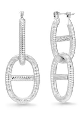 Belk Silverworks Fine Plated Double-Link Drop Hoop Earrings, Silver