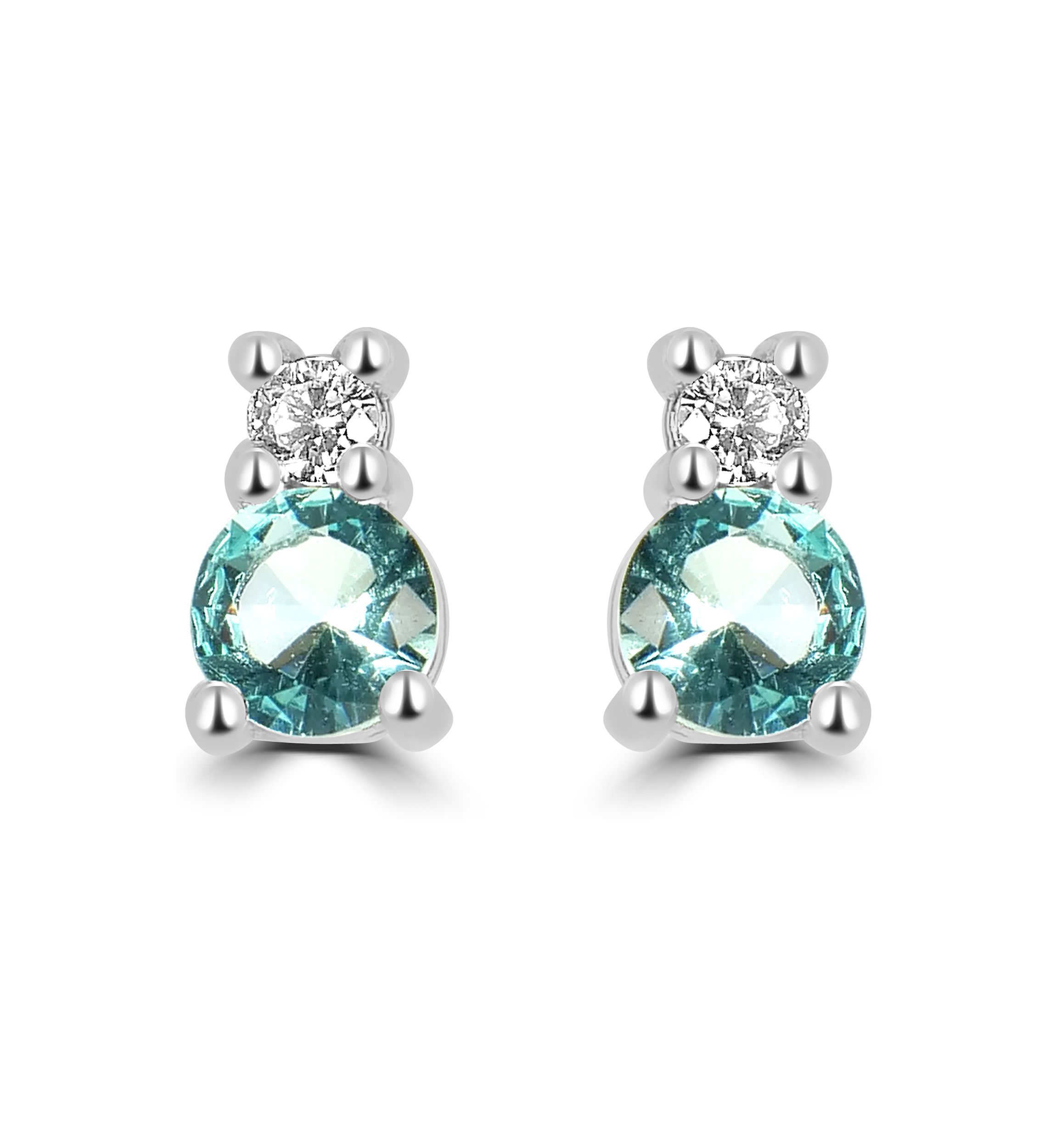 Sterling Silver CZ Snowman Aqua Stud Earrings