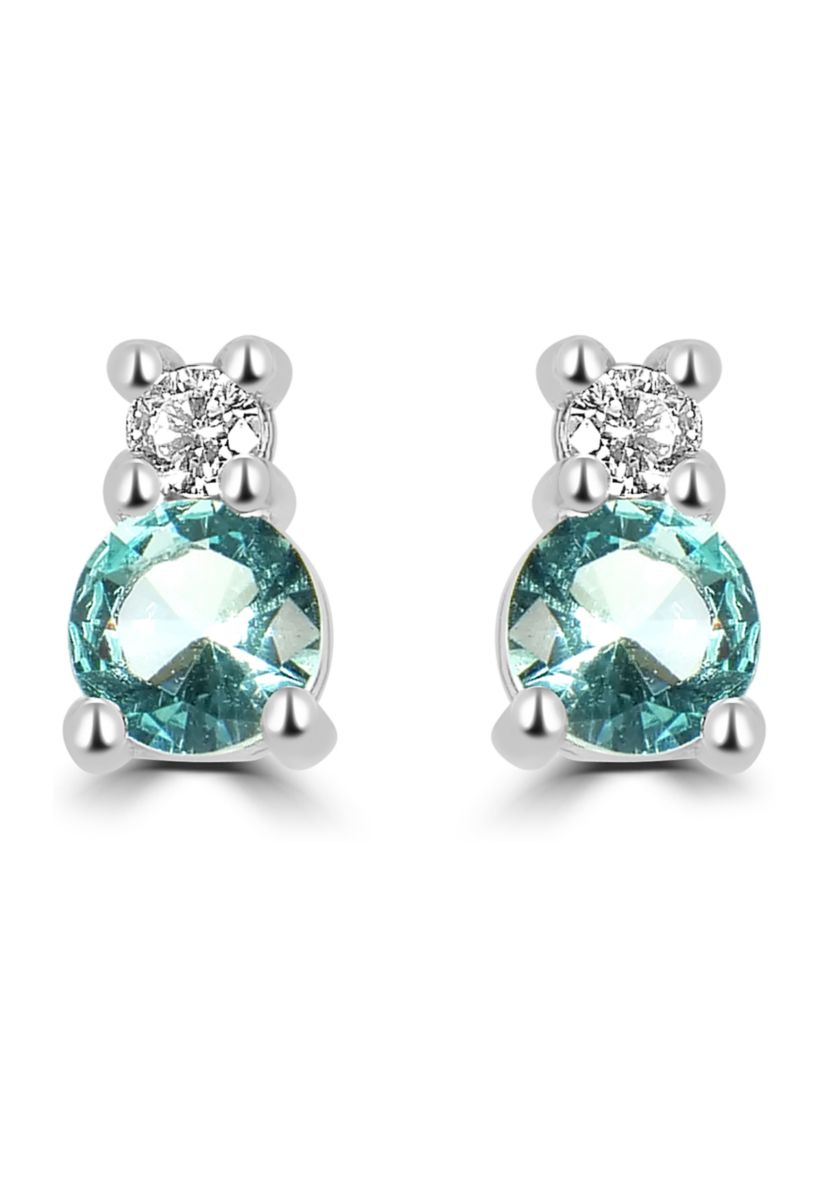 Sterling Silver CZ Snowman Aqua Stud Earrings