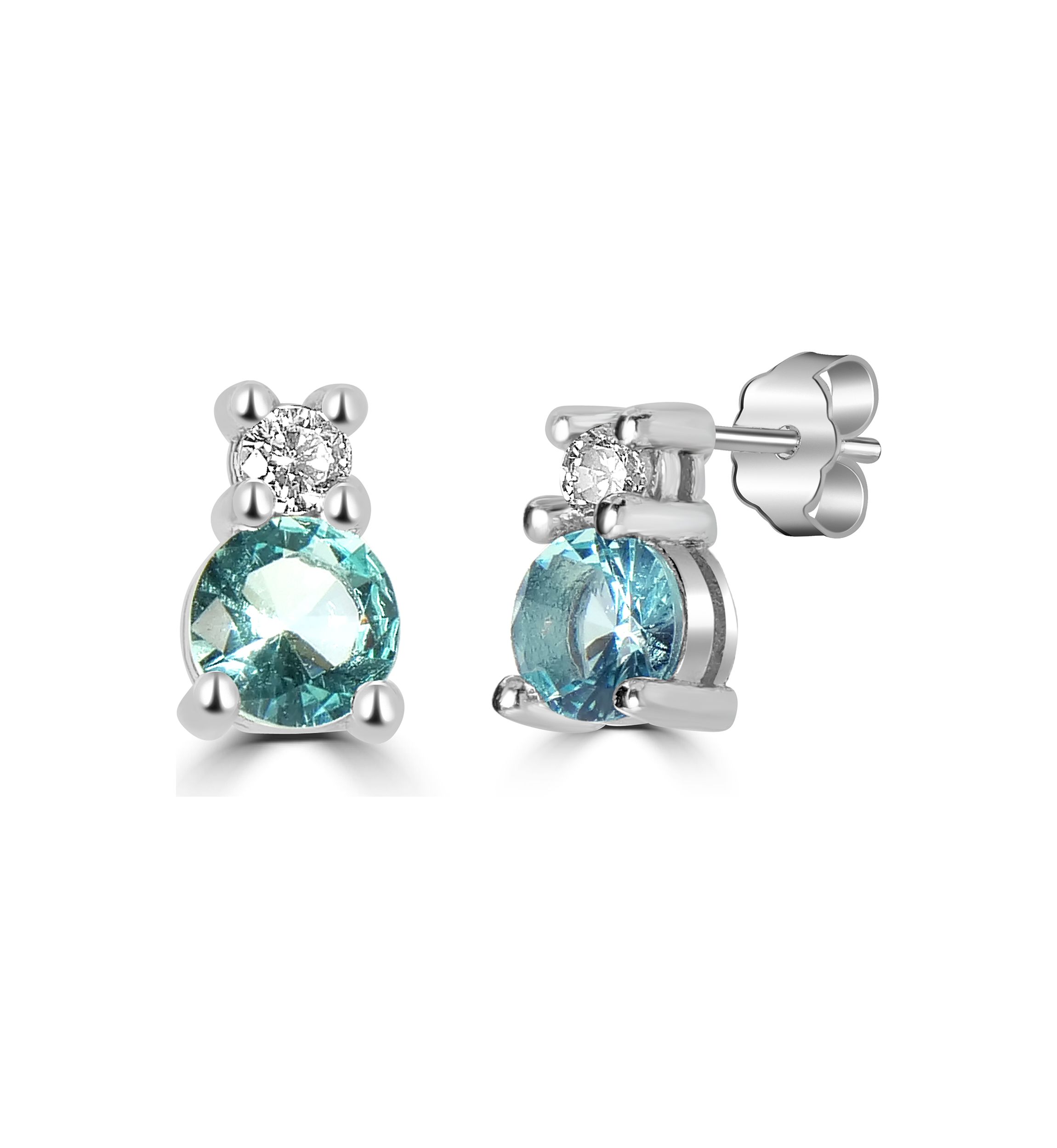 Sterling Silver CZ Snowman Aqua Stud Earrings