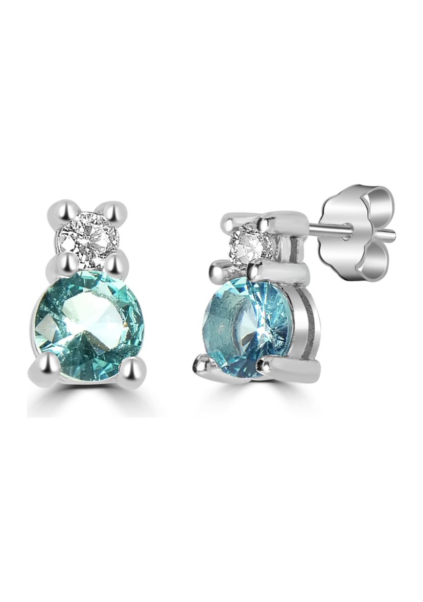 Sterling Silver CZ Snowman Aqua Stud Earrings
