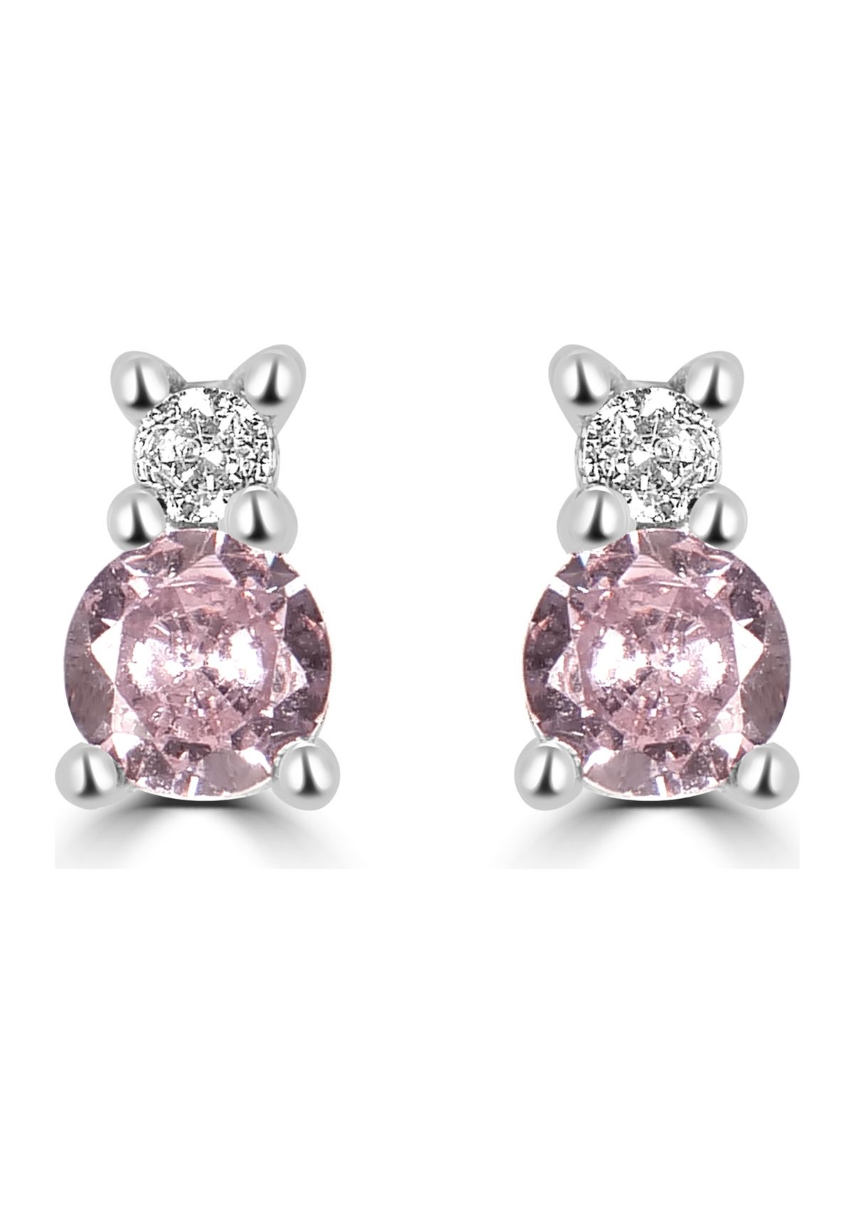 Sterling Silver Round Pink and Clear Cubic Zirconia Double Stack Stud Earrings