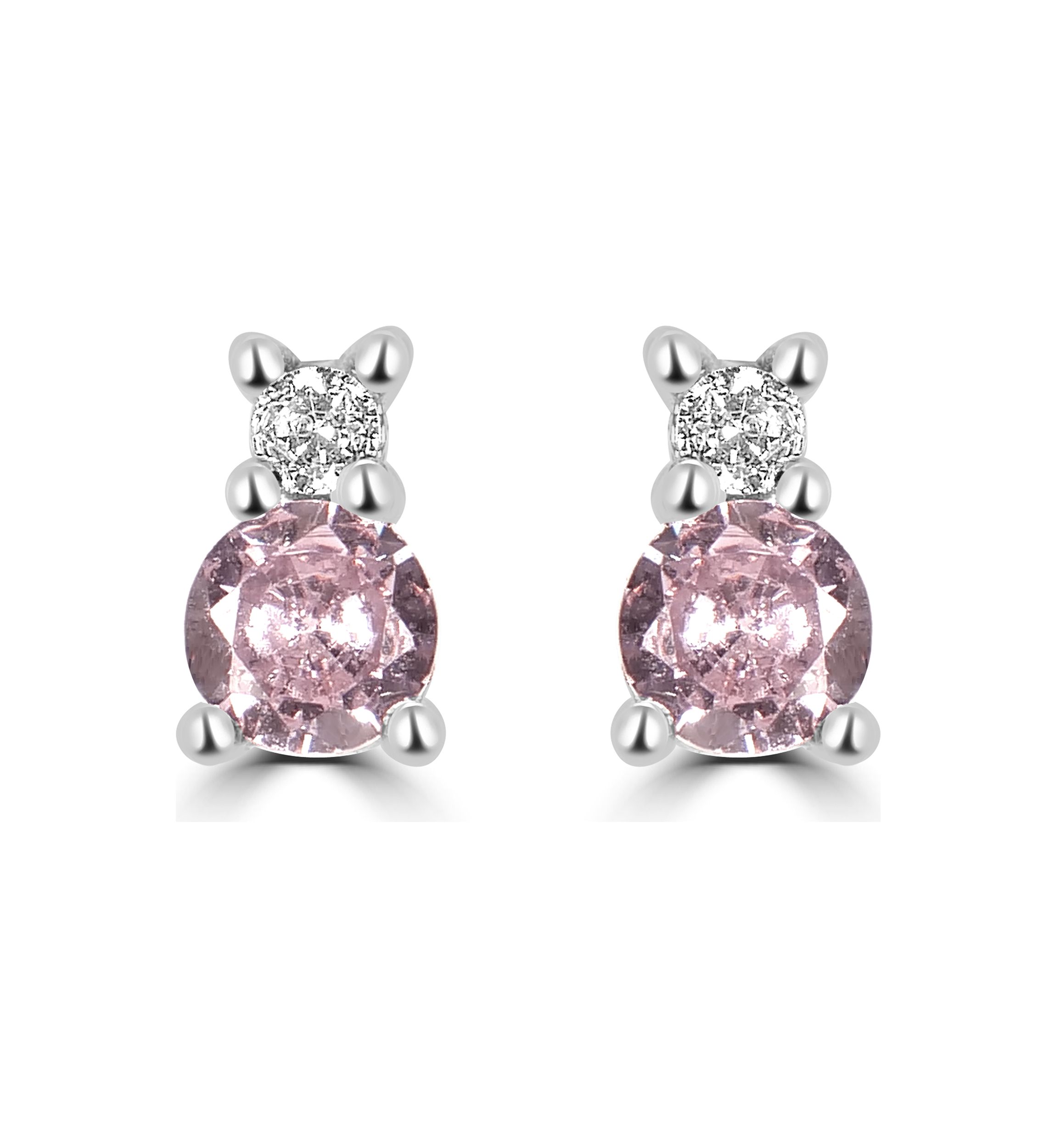Sterling Silver Round Pink and Clear Cubic Zirconia Double Stack Stud Earrings