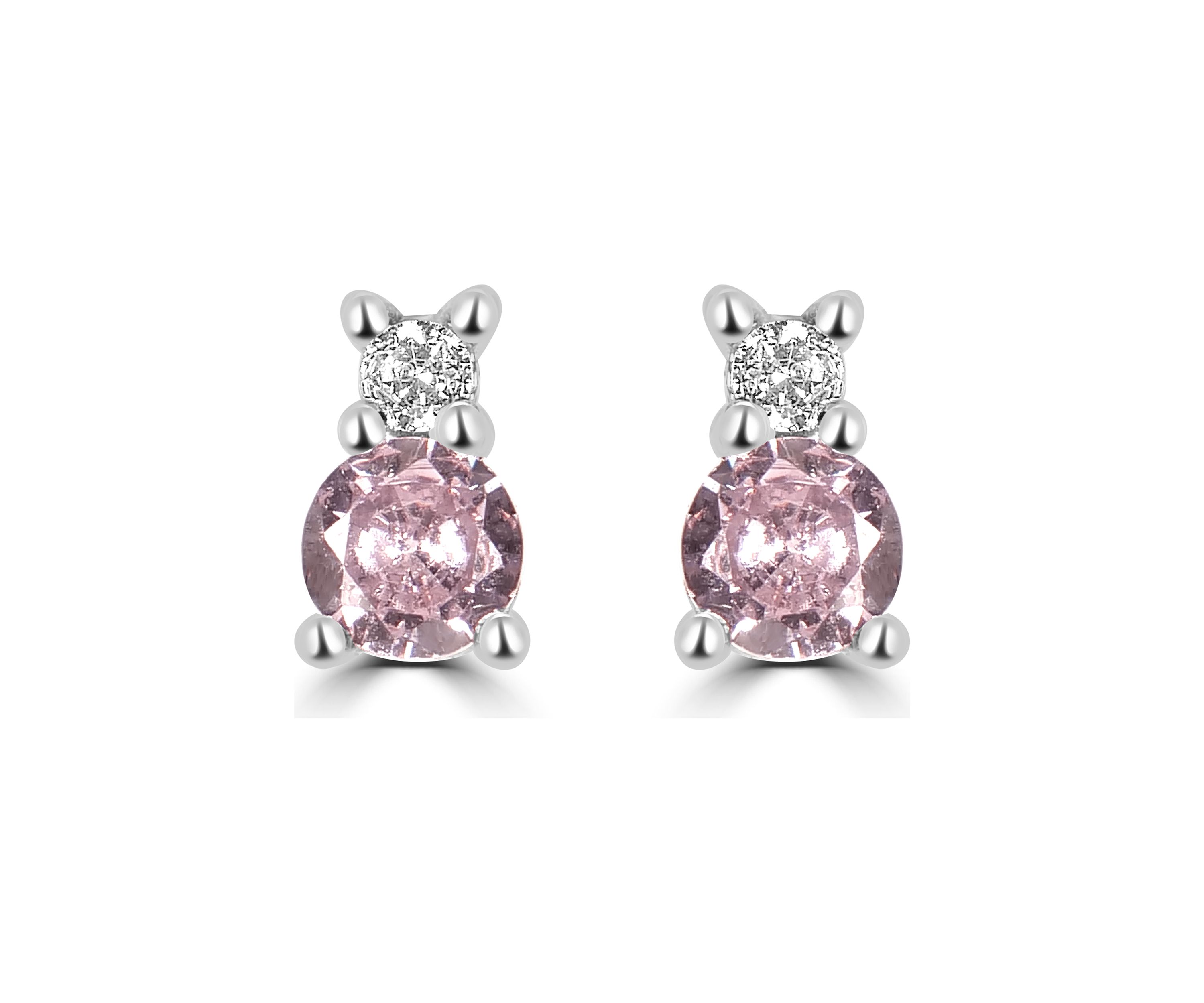 Sterling Silver Round Pink and Clear Cubic Zirconia Double Stack Stud Earrings